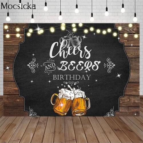 Cheers and Beer Birthday Backdrop Rustic Wood Happy Birthday Background for Photography Birthday Party Decorations Supplies