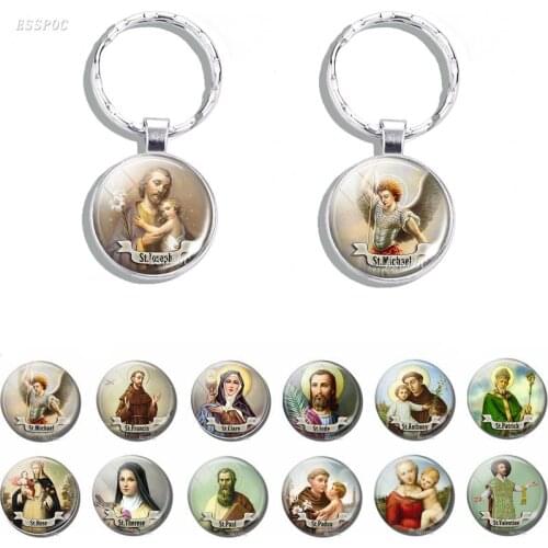 Christian Virgin Mary St Joseph St Michael Keychain Religious Keyring Pendant Jewelry Christian Church Catholic Souvenir Gift