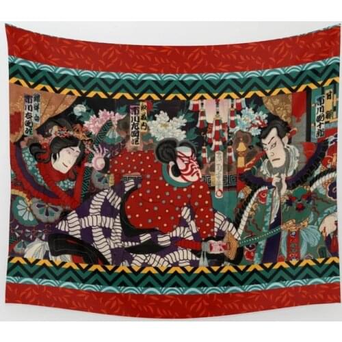 Kabuki Samurai Warriors Wall Tapestry Cover Beach Towel Throw Blanket Picnic Yoga Mat Home Decoration