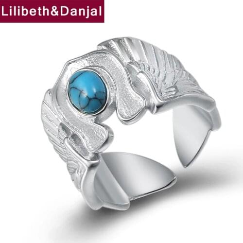 Natural turquoise Ring 100% Real 925 sterling silver Jewelry Angel Wing Men Ring Gift New Arrival Gift for boyfriend FR60