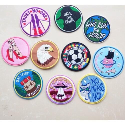 Round shape Embroidery Patches Iron On Patch Embroidered Patchs Round Badge Appliques For Clothing Stickers CX491-500