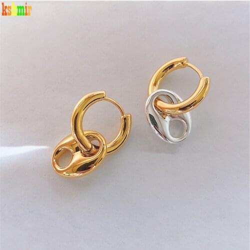 Kshmir 2021 New vintage metal earring splice gold earrings stainless steel round earring removable dual-use earrings