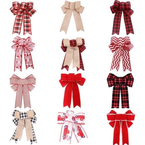Handmade Cloth Linen Plaid Bowknot Gifts Box Bows Christmas Tree DIY Bows Christmas Decorations for Home New Year Gifts Decor