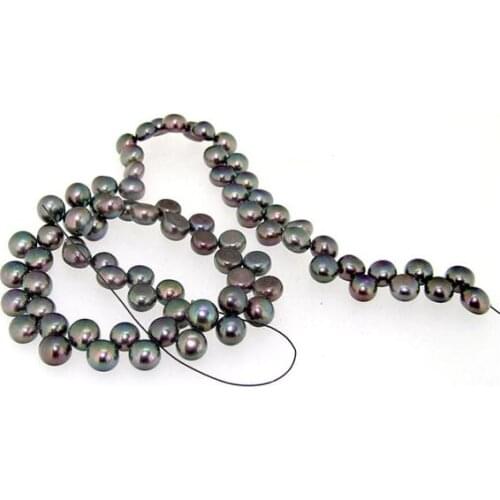 Unique Pearls jewellery Store,Black Flat Freshwater Pearl Cultured Pearl 7-8mm Loose Beads LC3-0136