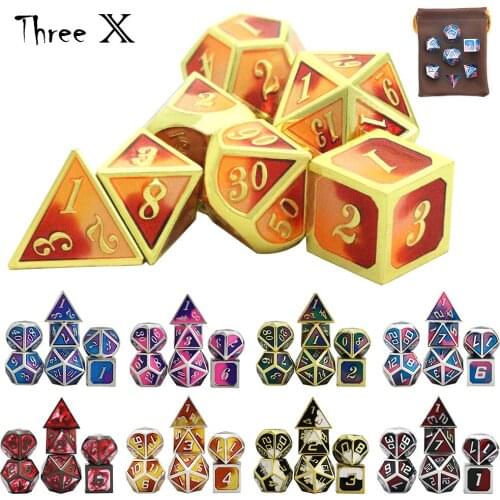 DND Metal Dice Set Role Playing 7pcs Polyhedral for Entertainment Toys & Games with Bag