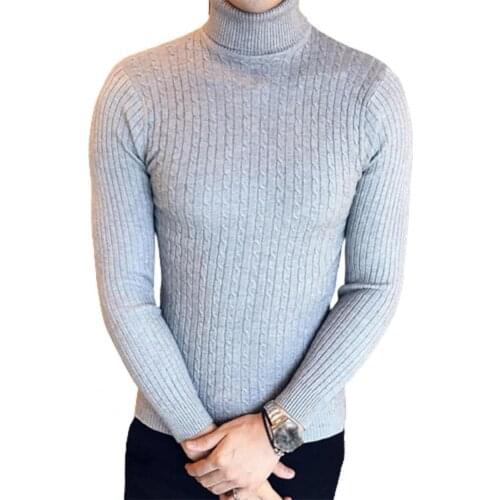 Men Winter Turtle Neck Long Sleeve Warm Sweater Slim Pullover Twist Knitwear