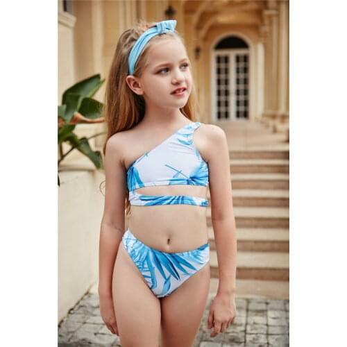 Aitonoble 2021 New Girls Swimsuit Kids swimwear Girls Two Pieces Bikini Swimsuit Dress Beachwear with Ruffles