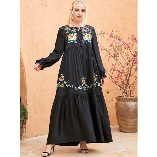 New Summer Muslim Women Dress O Neck Full Length Elegant Moroccan Kaftan Plus Size Abayas india islamic jubah djellab vestidos