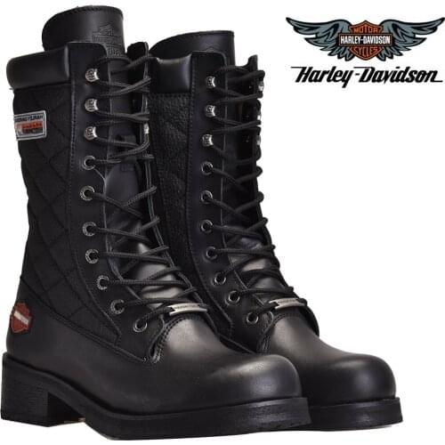 Original Harley Davidson Winter Women Goth Boots Rose Black 100% Pure Leather Thick Soled Waterproof Casual Shoes Brand Botas