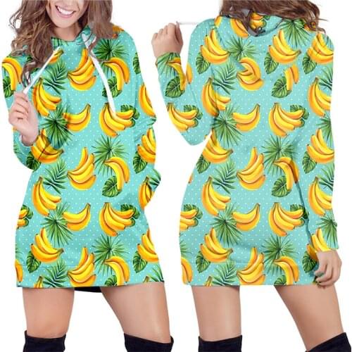 IFPD Autumn New Hoodie Dress Fruits Bananas Printed 3d Womens Casual Sweatshirt Plus Size Long Sleeve Pullovers Drop Shipping