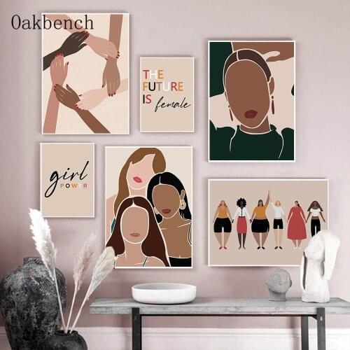 Feminist Poster Boho Wall Art Print Female Power Canvas Prints Hand In Hand Painting Nordic Wall Pictures Bedroom Decoration