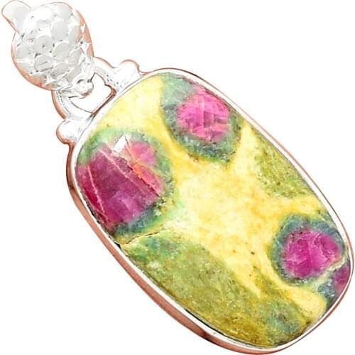 NiaoZaiFei YunZaiKan Genuine RUBY IN FUCHSITE Pendant 925 Sterling Silver, 37.9 mm, MHBAP6075