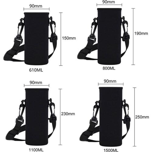 Portable Water Bottle Carrier Insulated Neoprene Holder Pouch Bag with Adjustable Shoulder Strap 610ml/800ml/1100ml/1500ml
