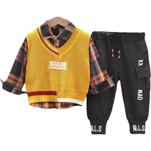 Casual Spring Autumn Kids Clothes Children V-Neck Vest Shirt Pants 3Pcs/sets Boys Baby Girls Costume Toddler Fashion Sport Suits