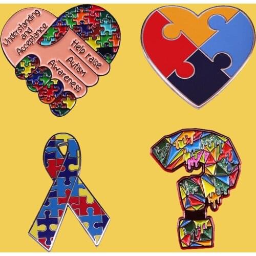 Rainbow Autism Awareness Rainbow Heart Puzzle Enamel Brooch Pin Lapel Metal Pins Brooches Badges Exquisite Jewelry Accessories