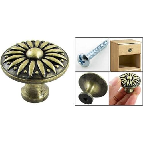 Drawer Cupboard Bronze Tone Emboss Metal Handle Pull Knob 5 Pcs