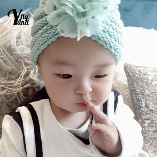 Yundfly Newborn Comfortable Warm Knitting Wool Caps Cute Gold Dots Flowers Baby Hat Fashion Crochet Striped Headwear Photo Props