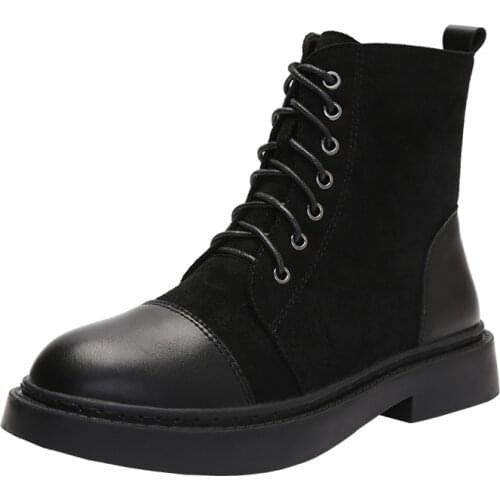 Retro Womens Shoes Autumn & Winter Boots Female British Style Martin Boots Fashion Ankle Boots Thick Heels Suede+PU 2 Lining