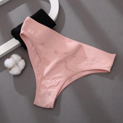 FINETOO Seamless Thongs Women High Waisted Hollow Out Brazilian Panties Woman Comfortable Sexy Underpants For Women