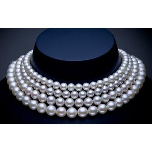 Women gift word Jewelry 80INCH GOLD CLASP HUGE 9-10mm Natural south sea genuine WHITE perfect round pearl necklace