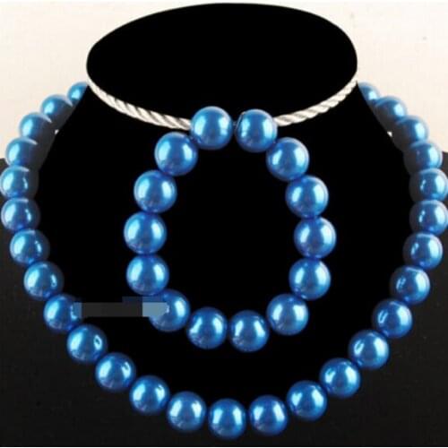 07677 Blue Pearl Ball Beads Necklace Bracelet Set