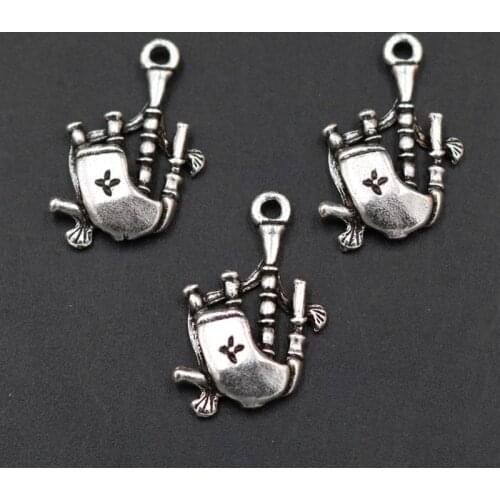 WKOUD 10pcs Silver Color Musical Instruments Bagpipe Charm National Style Necklace Bracelet DIY Metal Jewelry Alloy Pendant