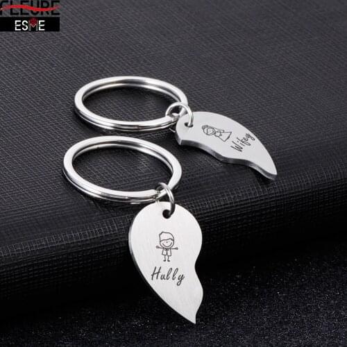 2Pcs Customized Couple Keychain Set Personalized Heart Jigsaw Shape Fashion Keychains Gift To Girlfriend Boyfriend 2021 Hot Sale