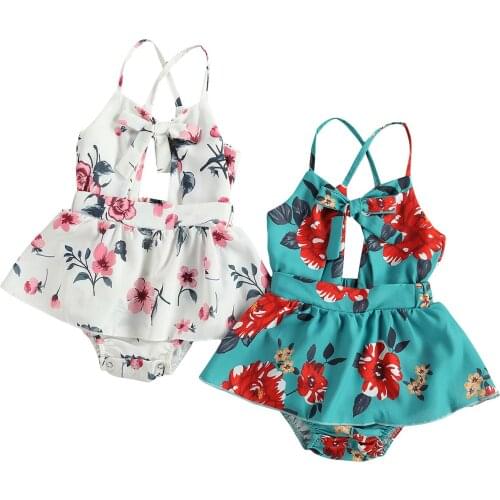 2021 Fashion Toddler Baby Flower Printing Jumpsuit, Infants Sleeveless Halter Romper, Round Collar High Waist Clothing