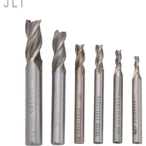 6PCS JLI 3/4/5/6/8/10mm Milling Cutter 3 Flutes Lathe Cutter Straight Shank Tools End Mill Carbide CNC Bit Tools HSS
