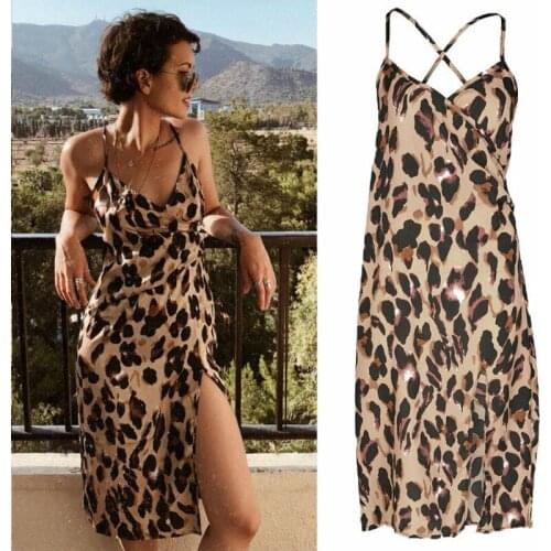 Bandage Spaghetti Strap Dress Leopard Beach Dress Women SexySleeveless African Dashiki Women Dress Vintage