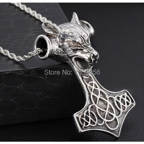 Large Heavy 55*83mm Biker Stainless Steel Mens punk animal Dog head Thors Hammer Casting pendant No Chain