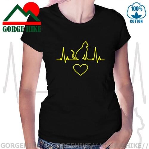 Camiseta Funny Cat Heartbeat T shirt women Cat Love Heart T-shirt female Pet Cat Lover tshirt Lady Girl Slim Fit Costume Clothes