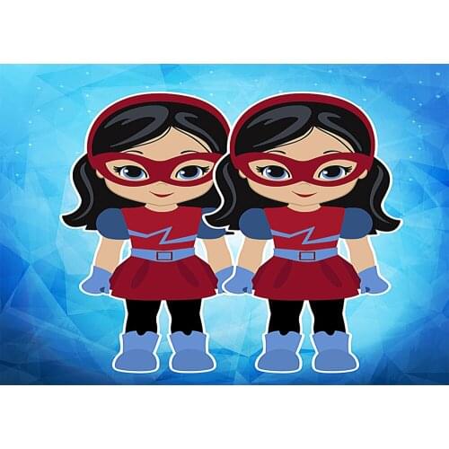 Colorwonder Two Superhero Girls Birthday Banner Party Decor Backdrop Superhero 7x5 Blue with White Spots Background for Children