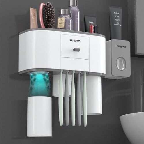Toothbrush Holder Automatic Toothpaste Dispenser Squeezer For Bathroom Storage Rack Wall Mount Bathroom Accessories Set