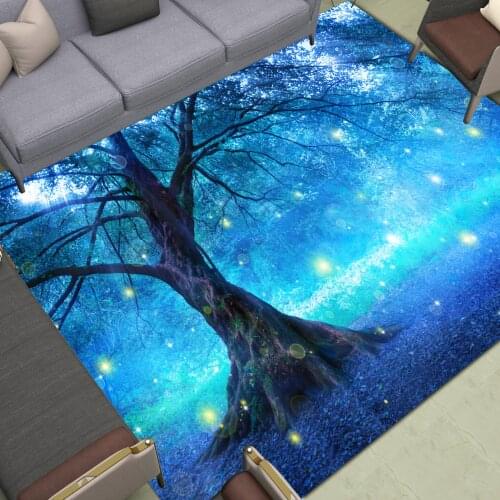 Natural Illustration Style Area Rugs Large Firefly Forest Anti Slip Floor Mats Home Living Room Bedroom Carpet Decor Doormat