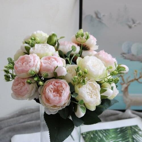 1pcs 5 Heads Silk Roses Artificial Peony Bouquet Home Table Wedding Decoration Party Christmas Accessories Fake Flowers