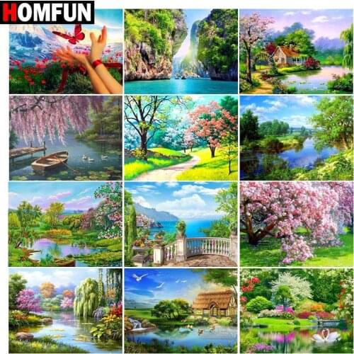 HOMFUN Paint With Diamond Embroidery "Nature tree landscape" Diamond Painting Full Square Round Picture Of Rhinestone Decor