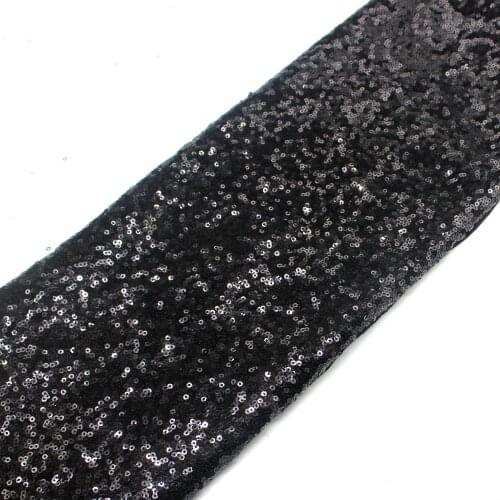 Sequined Lace Fabrics For Dress Black Allover Embroidered Fabric Sequins Table Cloth 132cm