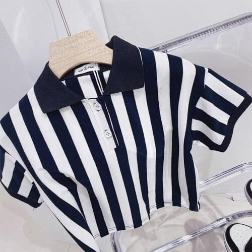 Boys t shirts summer new boy striped button t shirt kids top wholesale