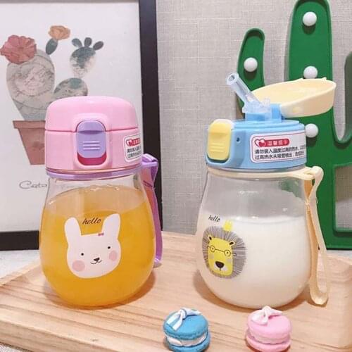 Cute 350ml Children Newborn Straw Cup With Double Handles Baby Feeding Learning Drinking Bottle Kids Water Sippy Cups