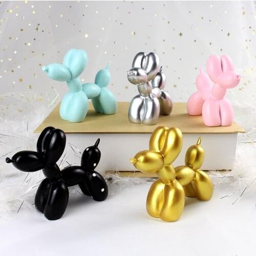 Cute Balloon Dog Figurines Ornaments Resin Material Sculpture for Birthday Cake Cabinet Home Decoration
