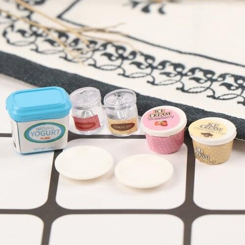 7Pcs Dollhouse Miniature Yogurt Ice Cream Milk Egg Pudding Cup Toys Doll Food Miniatura Kitchen Accessories