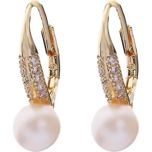 Fashion Women Pearls Zircon Crystal Copper Stud Earring Elegant Party Earrings Wedding Bridesmaid Jewelry Accessory