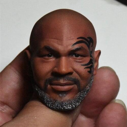 In Stock 1/6 Scale Male Head Sculpt Fighting Champion Mike Tyson Head Carved Model with Beard Tattoo for 12'' Strong Man Figure