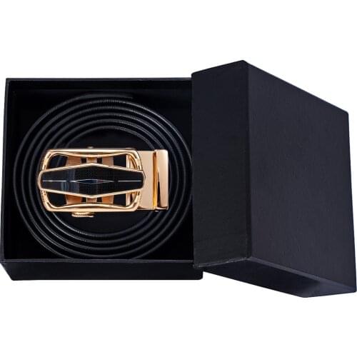 Boxed Mens Belts Black Leather Men Belt for Son Father Metal Automatic Buckles Ratchet Dress Jeans Waistband Sliding Strap Gift