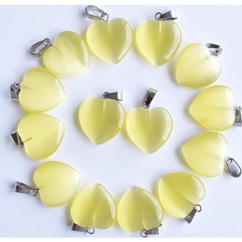 New beautiful synthetic cats eye stone yellow heart shape pendants 20mm for DIY jewelry making 30pcs/lot Wholesale Free