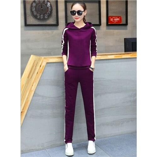 New Hooded Sport Suit Women Cotton Breathable Sport Running Plus Size Stripe Clothing Two Piece Set Trainning & Exercise Sets