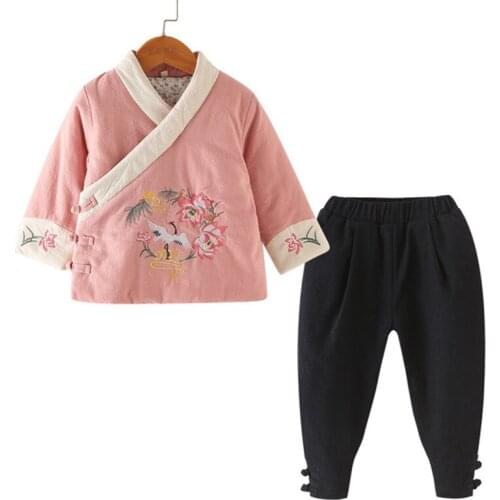 Peony crane crane plus cotton Hanfu Chinese style warm clothing winter national style retro clothing cotton baby Tang suit