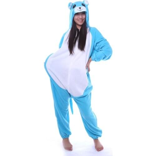Cartoon Cute Blue Mouse Cosplay Onesies Animal Pajamas Set Pyjama Unisex Hooded Nightgown Sleepwear