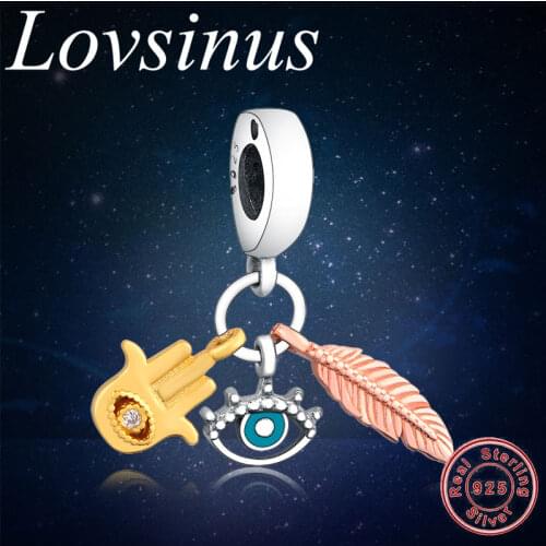 Fit Original Europe Charms Bracelet 925 Sterling Silver Eye & Feather Hand Dangle Jewelry DIY Necklace Berloque Sterling Silver